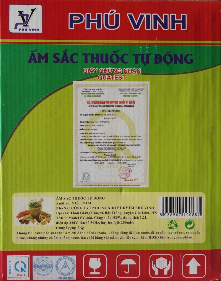 Ấm Siêu Sắc Thuốc Điện Tự Động Gốm Bát Tràng Bảo Long Phú Vinh PV-386 (3,2 lít) - Màu Ngẫu Nhiên - Hàng Chính Hãng