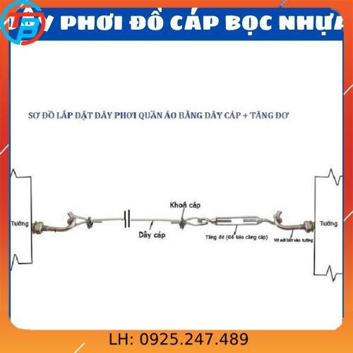 (Combo) Bộ Dây cáp phơi quần áo, siêu bền chắc chắn( cáp bọc nhựa 5ly)- Vật tư Vina