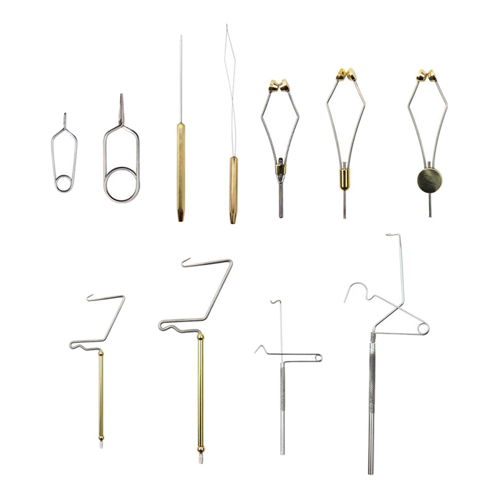 11Pcs Fly Tying Tool Kit with Hackle Plier Ribbon Threader Holder Finisher