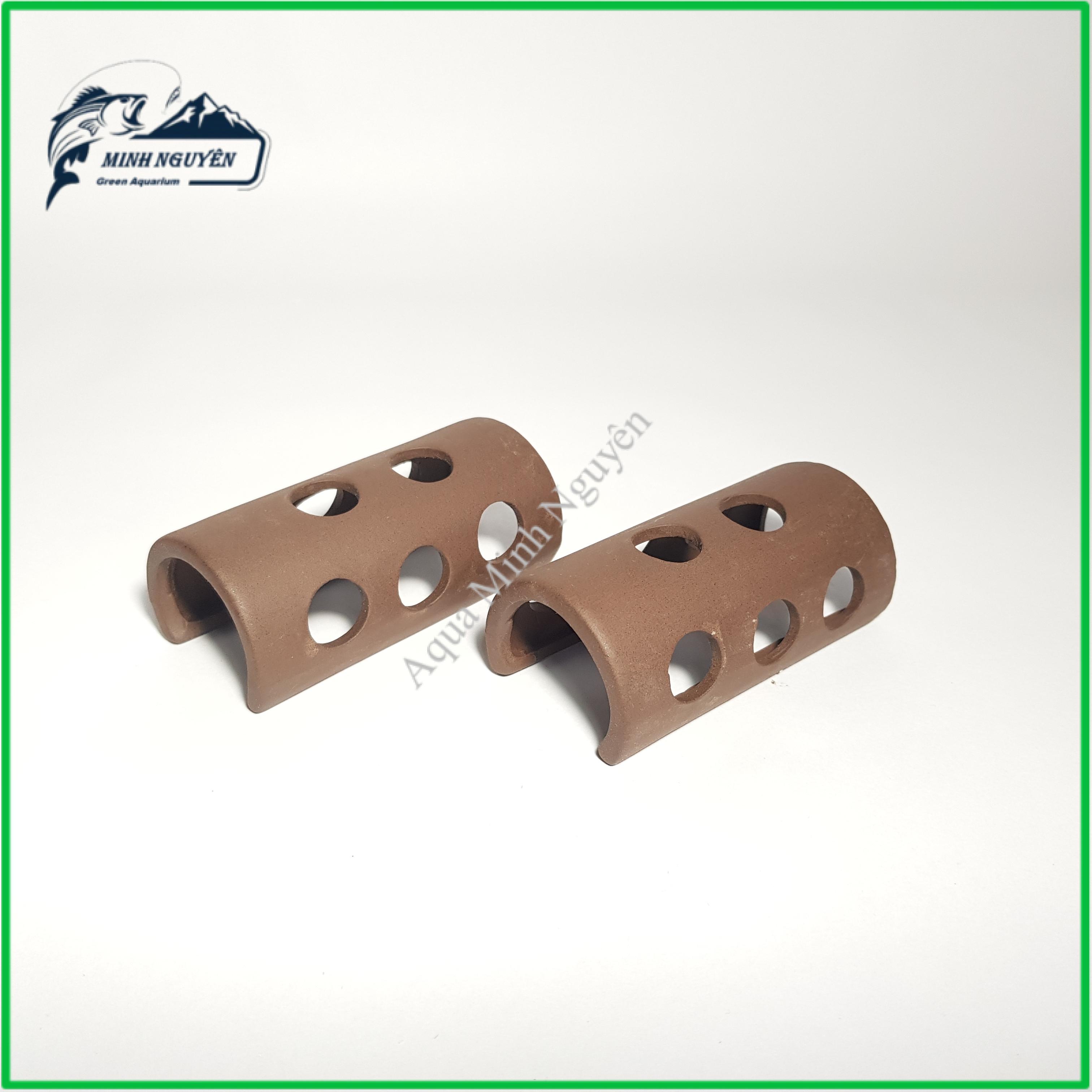 Hang Tép Nửa Ống Trụ Lỗ - Đồ chơi tép Hang Tép bằng gốm trang trí bể tép cảnh cá cảnh thủy sinh cao cấp