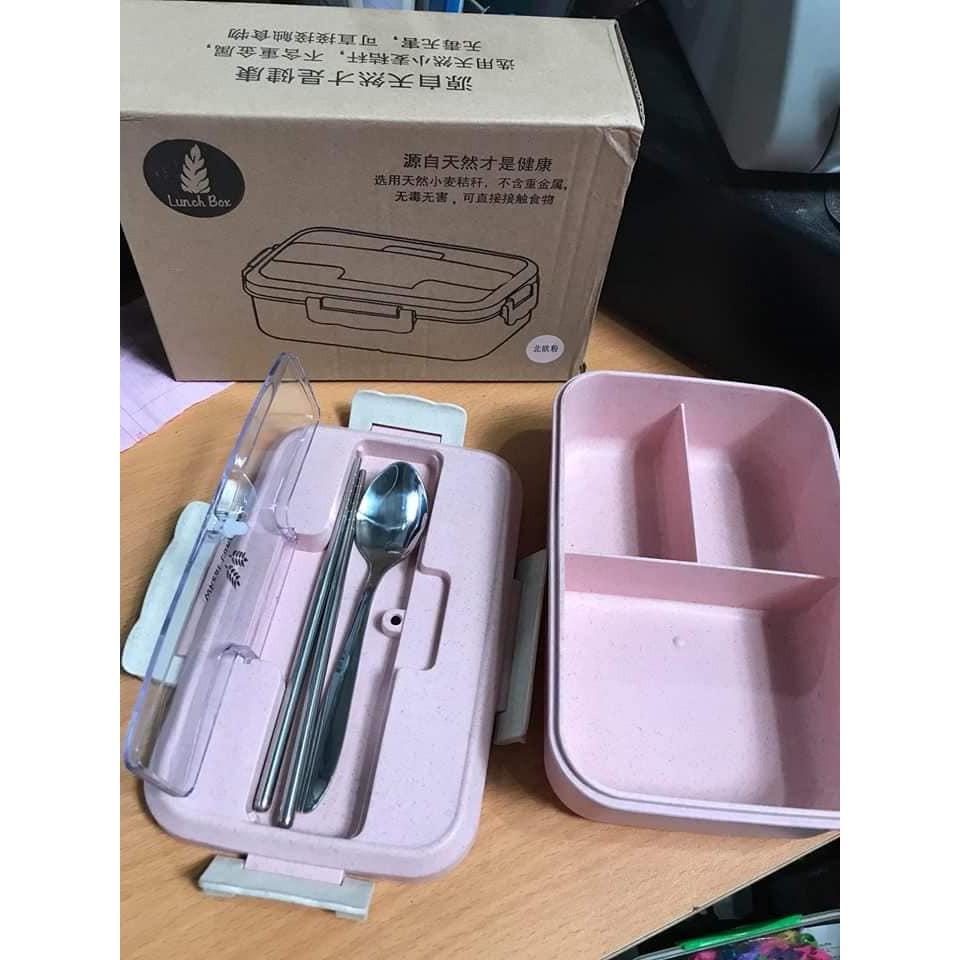 Hộp cơm lúa mạch 3 ngăn kèm đũa thìa inox