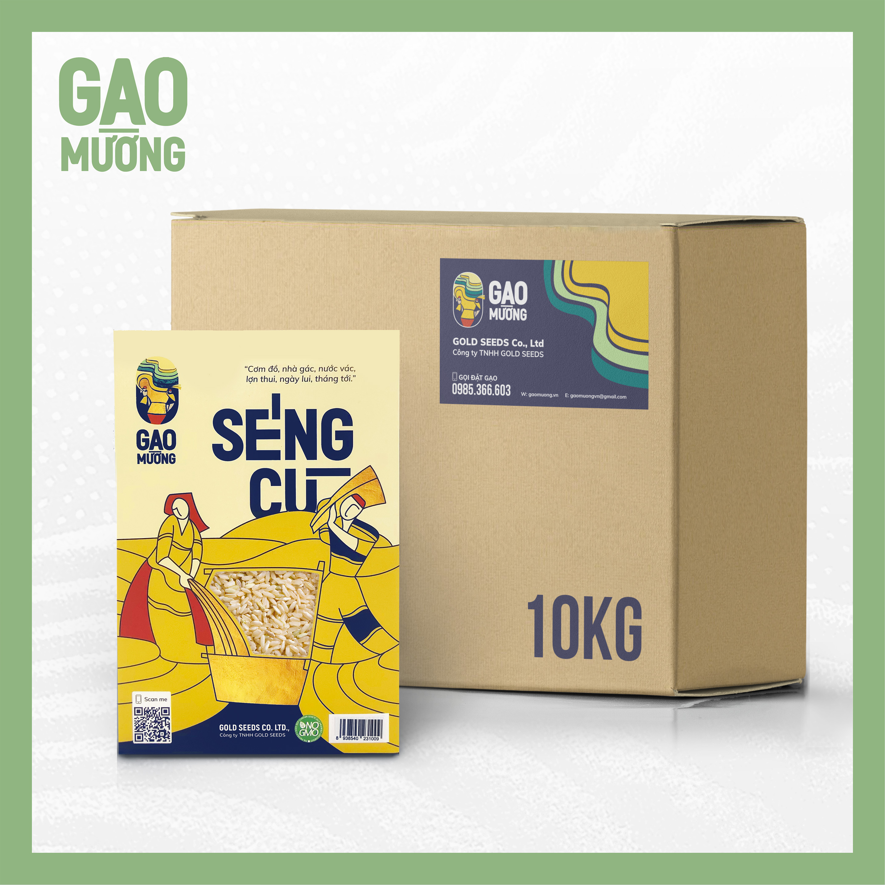 Thùng 10 hộp gạo lứt Séng Cù, đặc sản Tây Bắc, đóng gói hút chân không từng cân.