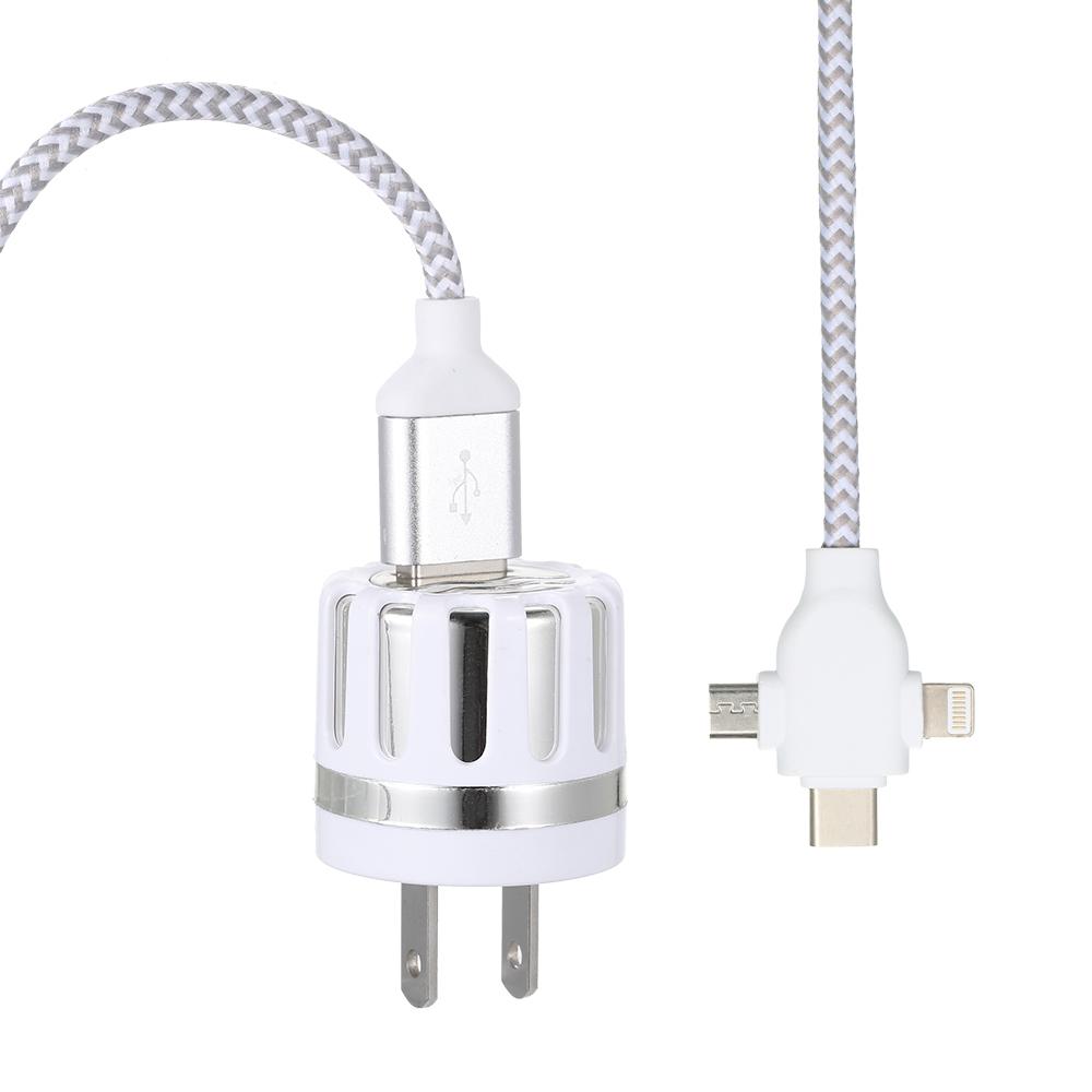 US 3 in 1 Charging Cable Data Cable 2A with Micro USB/Type-c Replacement for iPhone Xiaomi Huawei Samsung Nylon Braided