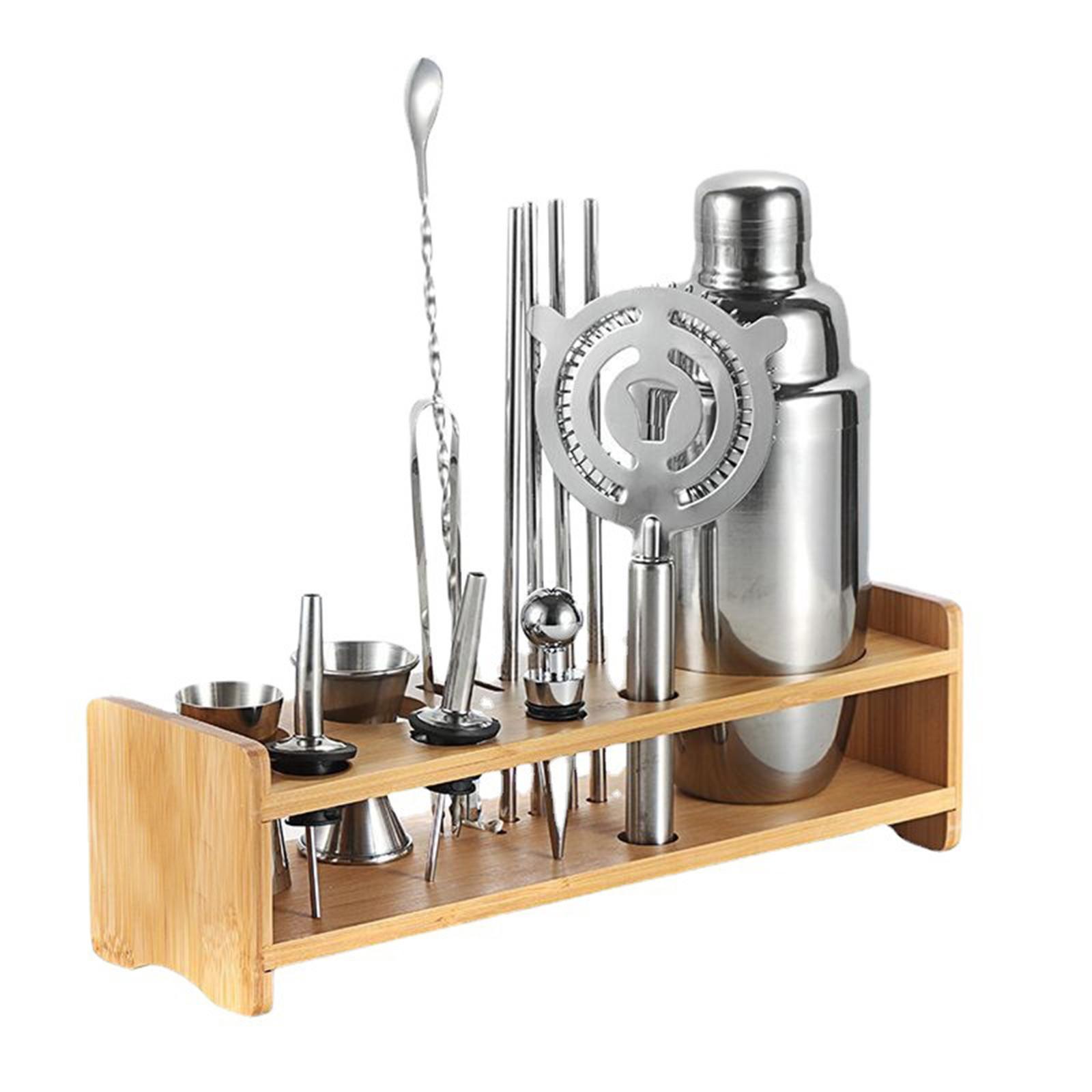 Cocktail Shaker Stand Cocktail Bartending Set Wooden Stand for Bar Party