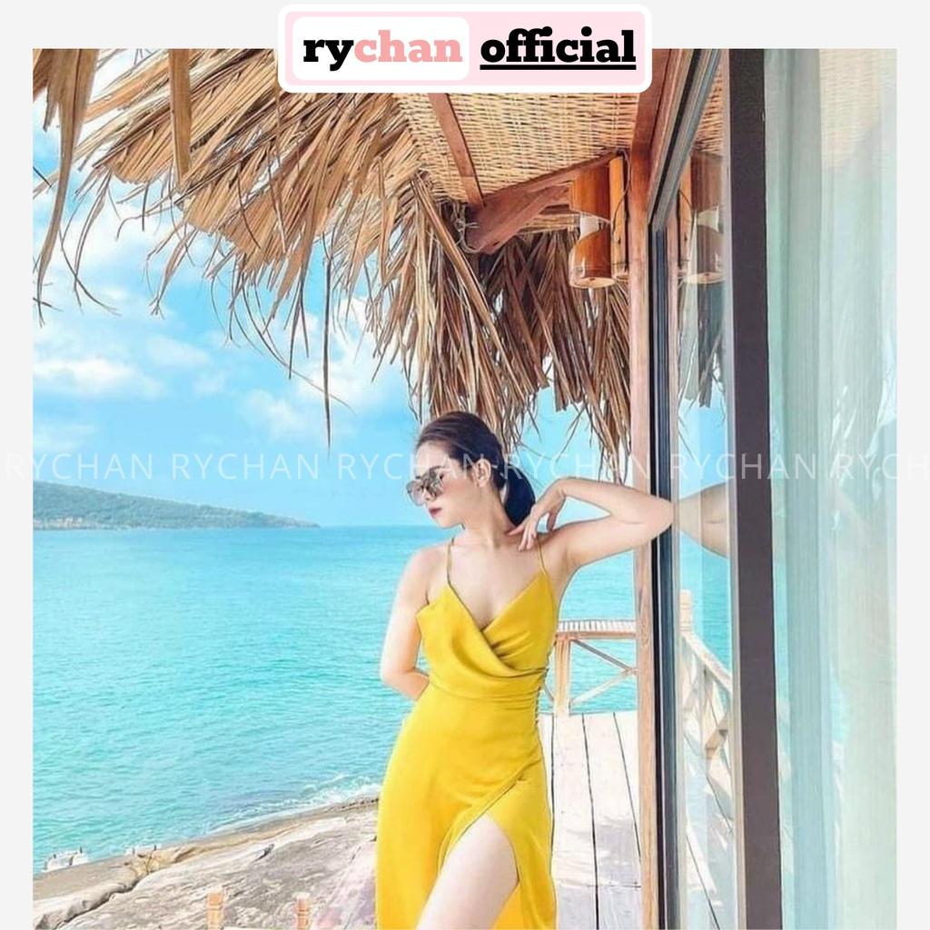 FREESHIP Đầm Maxi Vàng Đắp Chéo Xẻ Tà Đan Lưng Siêu Sexy KIMGIA DS