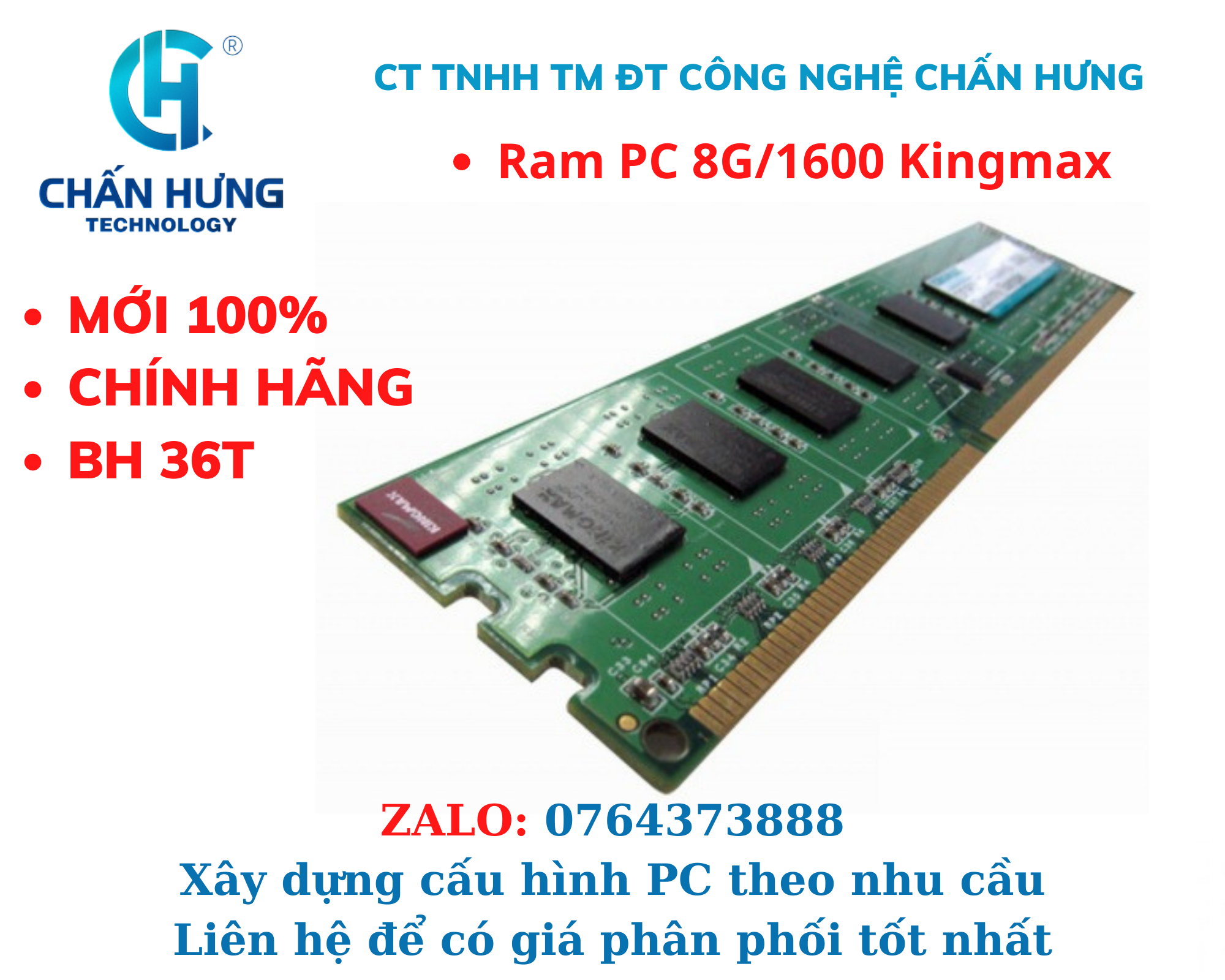 RAM PC KINGMAX DDR3 8GB - Bus 1600 - HÀNG CHÍNH HÃNG