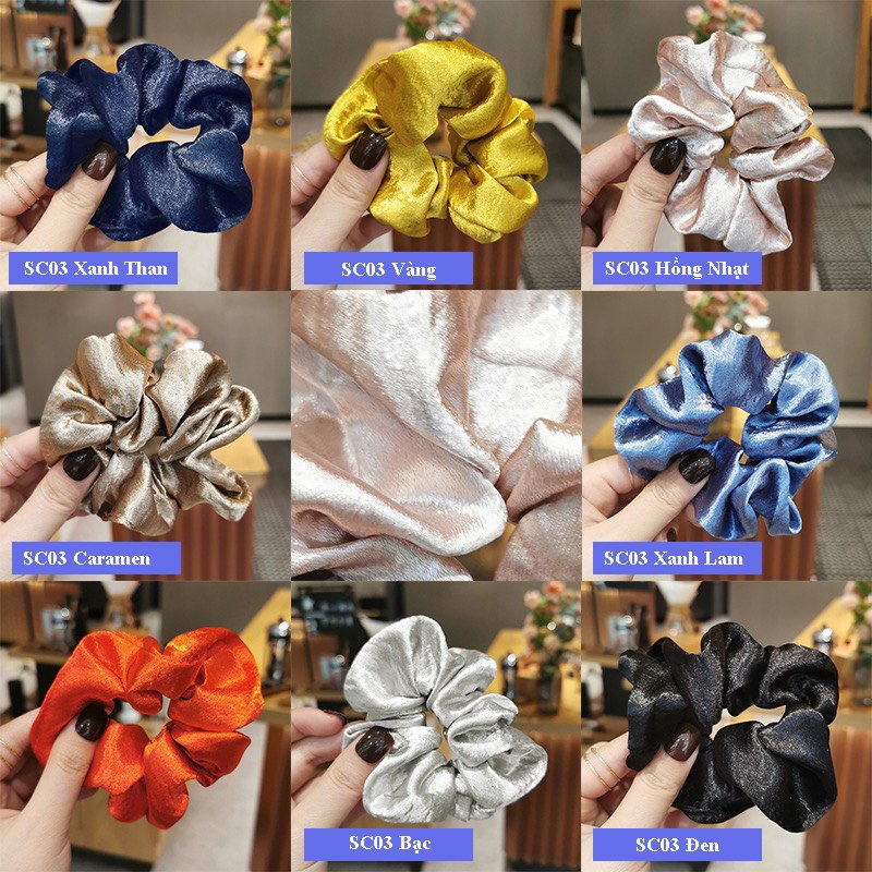 Cột Tóc Vải Scrunchies, Dây Buộc Tóc Scrunchies Nhiều Màu Hàn Quốc SC03 cực kì xinh xắn