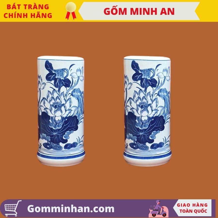 Ống Hương Thờ Ống Đựng Hương Vẽ Hoa Sen Men Trắng Cao Cấp- Gốm Sứ Bát Tràng- Gốm Minh An