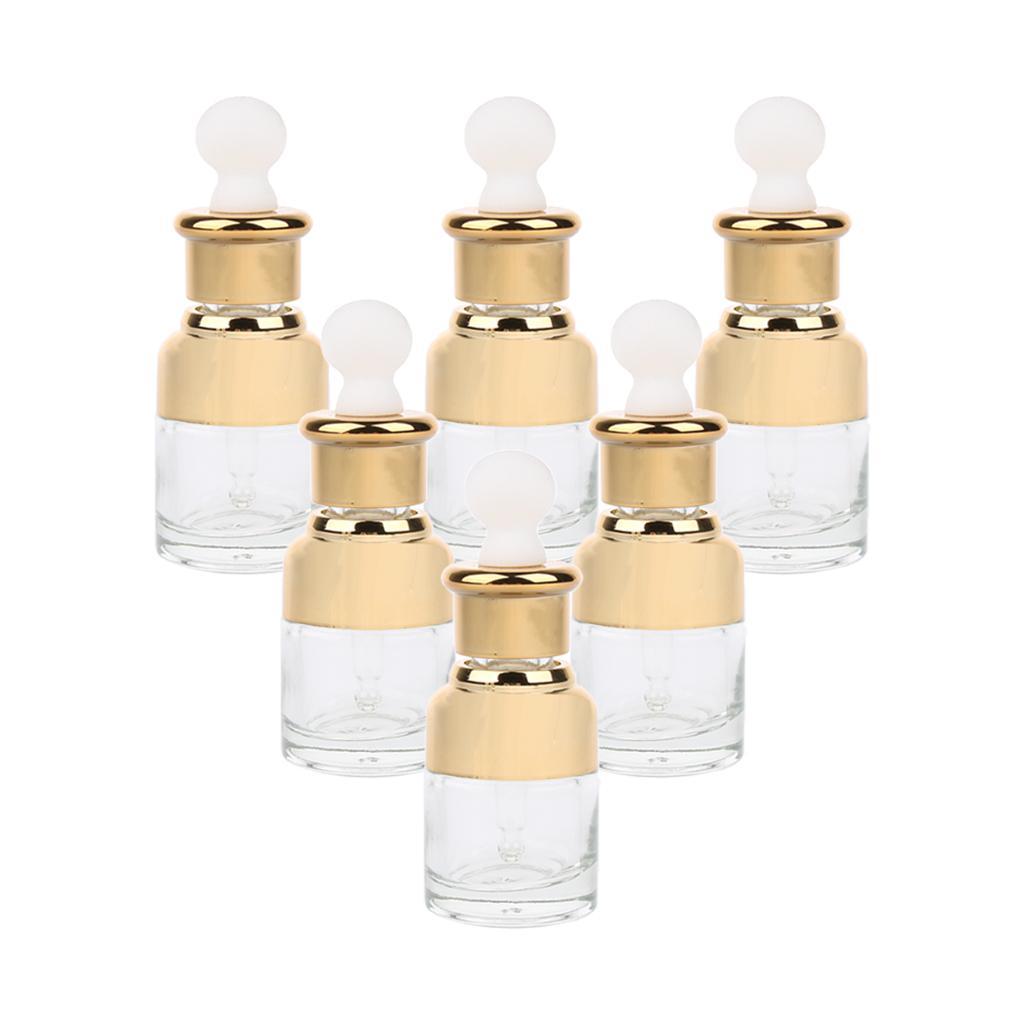 6pcs Glass Pipette Eye Dropper Refillable Bottles For Essential Oil Makeup