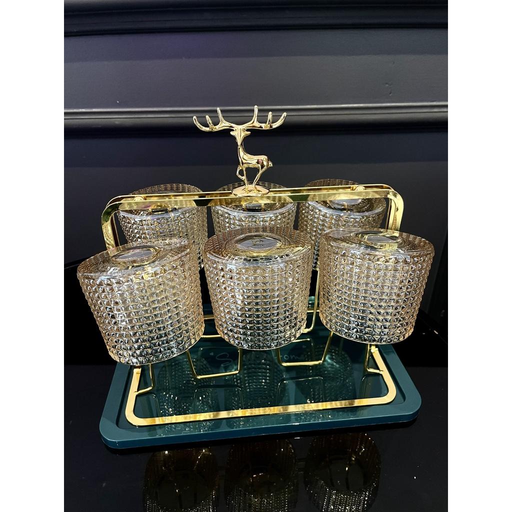 Set 6 Cốc Thuỷ Tinh Xoay | 2 Mẫu Hoa Văn Cực Đẹp | Sang Trọng Tinh Tế