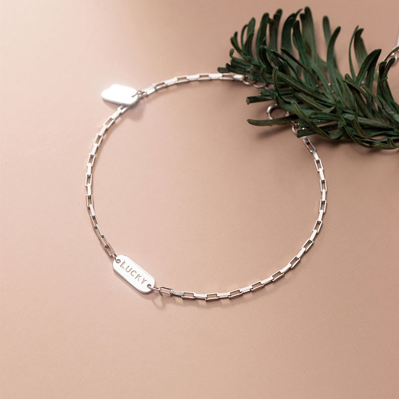 Lắc Tay Bạc Nữ - Vòng Tay Bạc Nữ S925 - Chữ Lucky May Mắn - LTBN05 - Tặng hộp đựng lắc - Tặng Khăn Lau Bạc