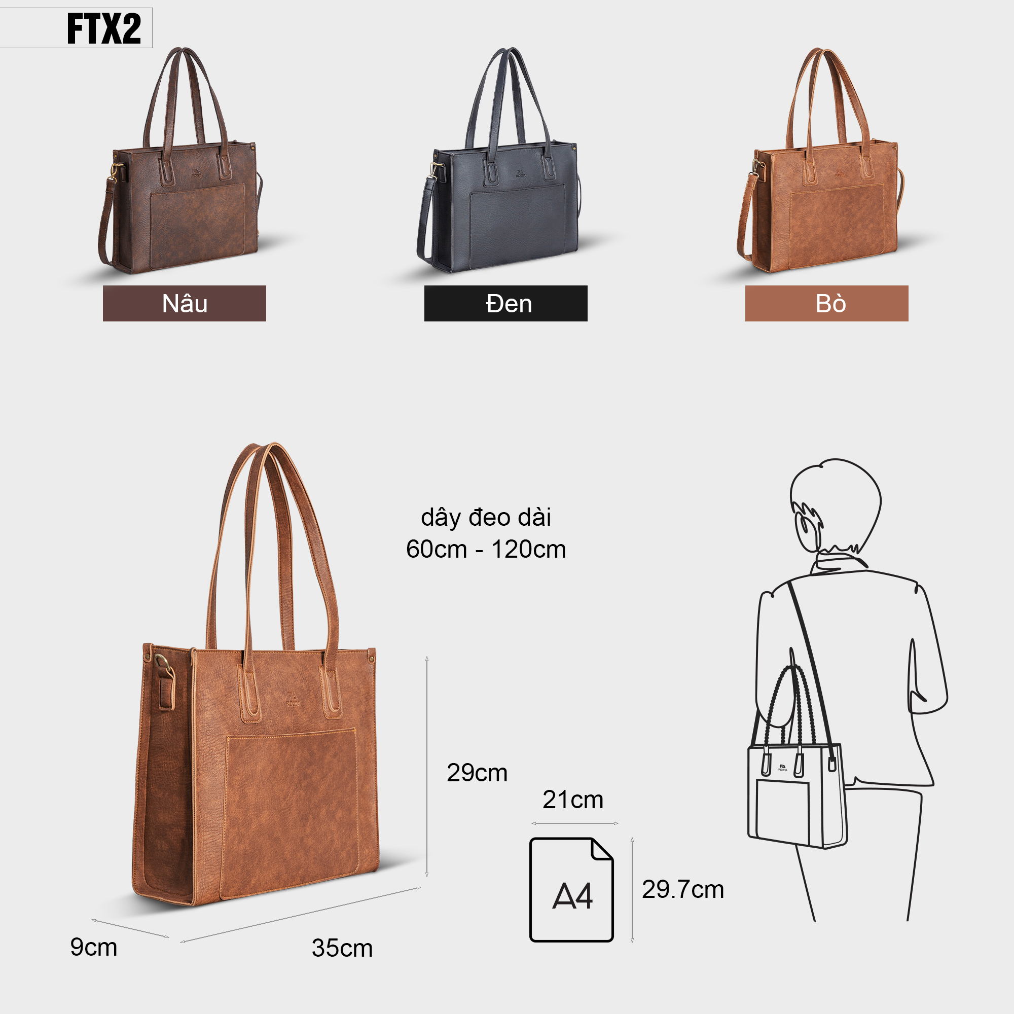 Túi xách công sở nữ thời trang hiện đại FADODA FTX2