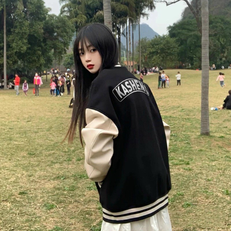 Áo Varsity Jacket - Chất dày đẹp form bao to cho nam nữ dưới 70kg - Hình thêu nổi sắc nét, Áo Khoác Bomber Phối Tay form rộng cực kỳ thoải mái, áo khoác dù bóng chày