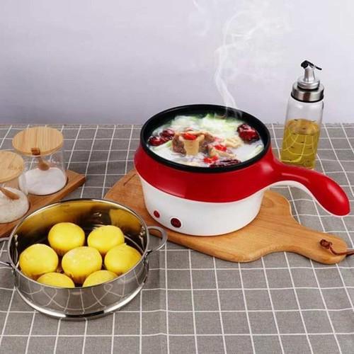 Nồi Lẩu Mini Modosa Chống Dính Kèm Giá Hấp Size 18Cm  - Màu Đỏ - Hàng Chính Hãng