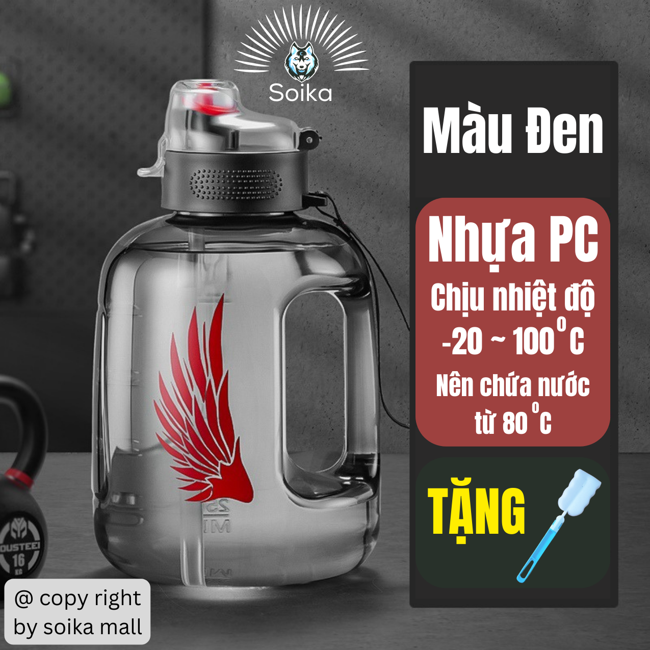 Bình Nước Thể Thao Có Ống Hút Chịu Nhiệt Độ Cao SOIKA Free BPA SW02 – Tặng Cây Vệ Sinh Bình