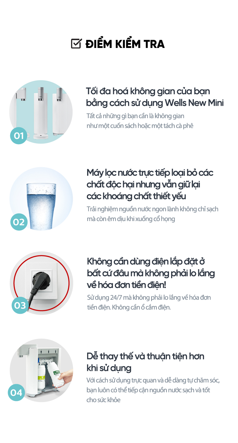 Máy Lọc Nước Wells New Mini, Thiết Kế Nhỏ Gọn, Tankless Không Bình Chứa, Lọc Đa Tầng, Không dùng điện - Hàng chính hãng