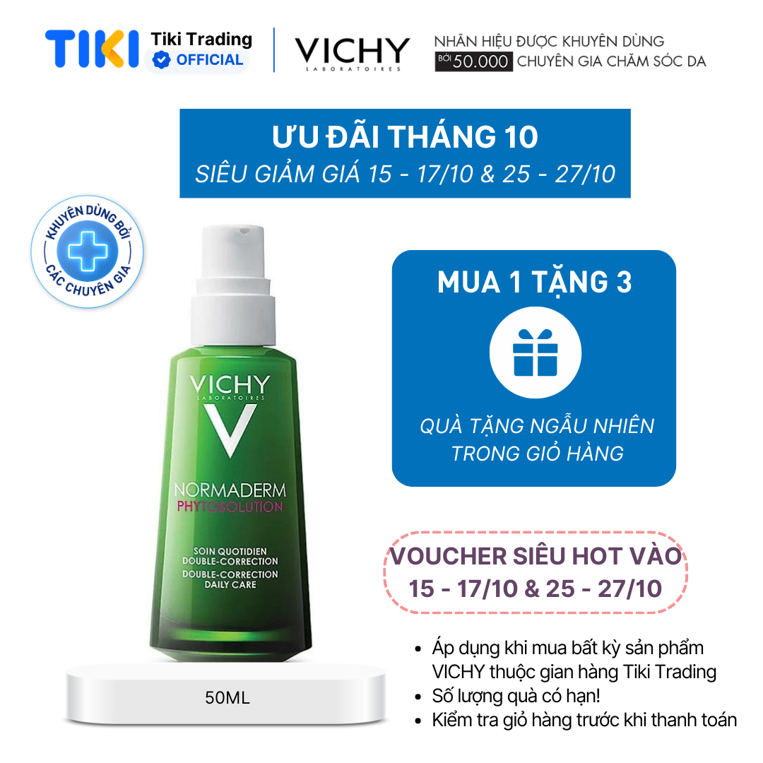 Kem dưỡng dạng gel sữa cho da mụn với tác động kép Vichy Normaderm Phytosolution Double-Correction Daily Care 50ml