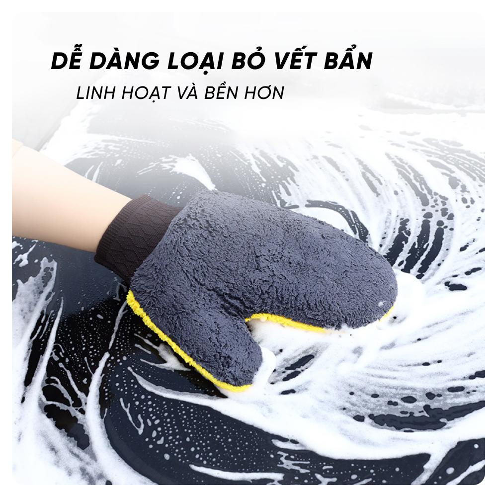 Bao Tay Rửa Xe Ô Tô Chuyên Dụng - Găng Tay Microfiber Hai Mặt Lau Rửa Xe Mềm Mịn Tạo Bọt Tốt, Bảo Vệ Sơn Xe