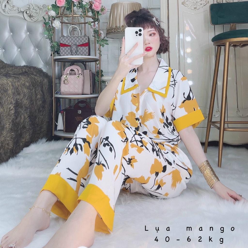 Đồ bộ mặc nhà Pijama tay ngắn quần dài, bộ ngủ dễ thương lụa mango mềm mát - Freesize dưới 62 kg