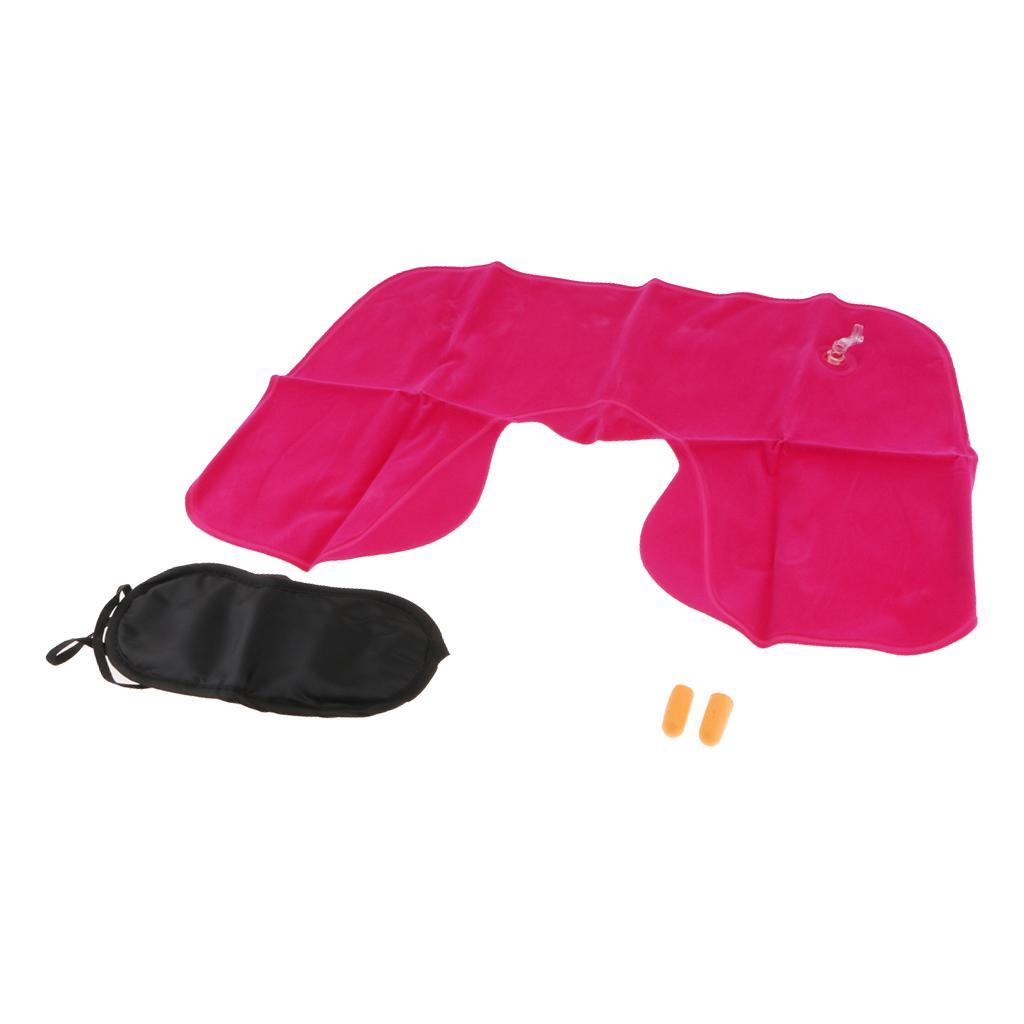 Travel Inflatable U Shape Pillow Neck Head Rest Air Soft Cushion -Rose Red