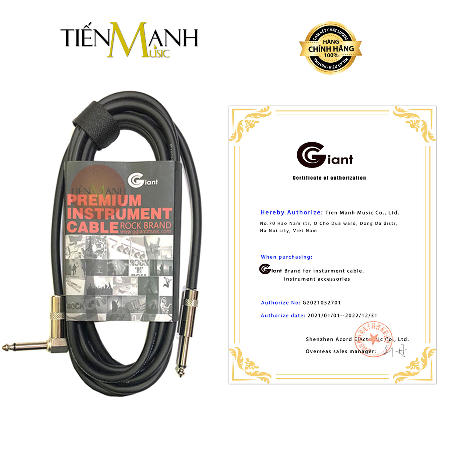 Dây Cáp Giant 2 Đầu 6ly Jack Line Kết Nối Tín Hiệu Đàn Guitar Ggiant ASC21 Cable Mono Phơ ra Amply 6 ly 6.35mm Giắc Rắc Hàng Chính Hãng - Kèm Móng Gẩy DreamMaker