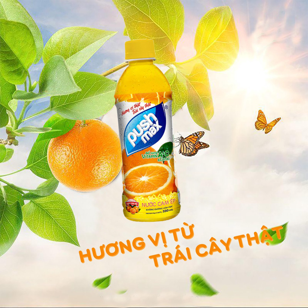Thùng 24 Chai Nước Cam Ép Pushmax Hương Vị Tự Nhiên