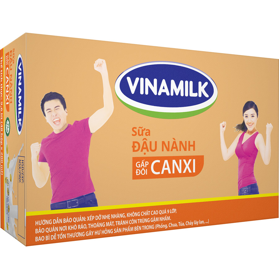 Thùng 48 Hộp Sữa Đậu Nành Vinamilk Gấp Đôi Canxi Có Đường (200ml)