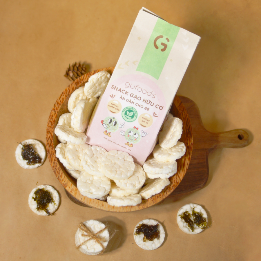 Bánh snack ăn dặm hữu cơ cho bé GUfoods - Thành phần gạo organic, Không gia vị, Dễ Tiêu hoá, Phù hợp cho bé từ 1 tuổi