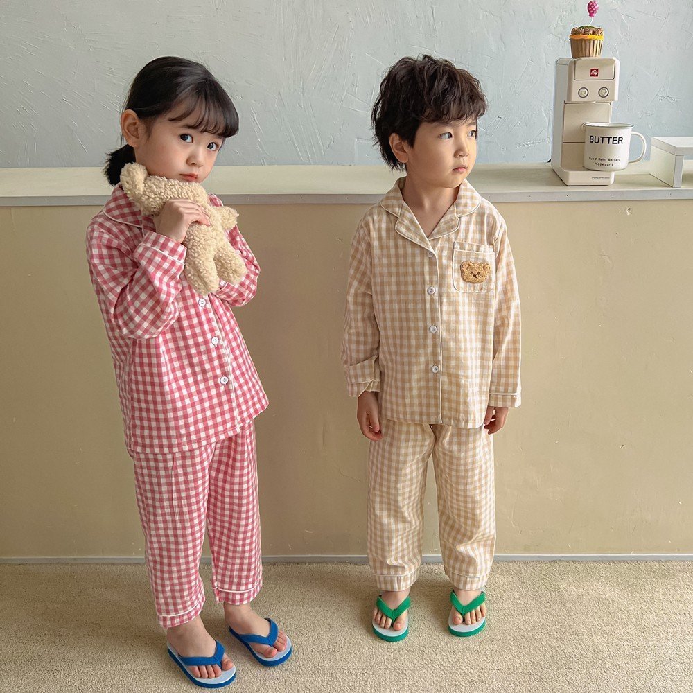 Đồ ngủ bé gái, Pijama cho bé gái, bé trai Habi Fashion HB89 họa tiết caro cho bé 18-40Kg