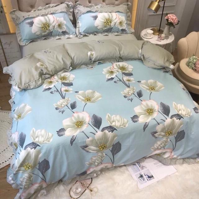 Bộ chăn ga gối cotton bánh bèo 4 món y hình
