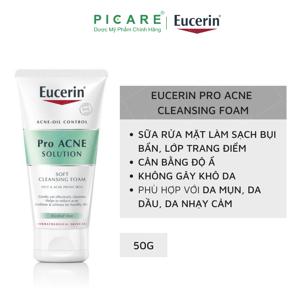Sữa rửa mặt dạng bọt sạch sâu cho da nhờn Eucerin Pro Acne Cleansing Foam 50g