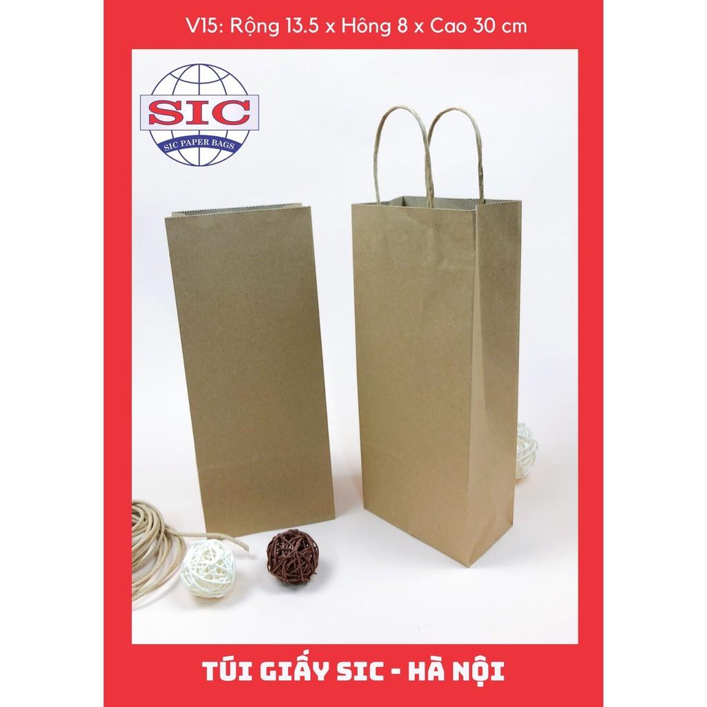 10 CHIẾC TÚI GIẤY KRAFT V15: 13.5x8x33 MÀU NÂU CÓ QUAI