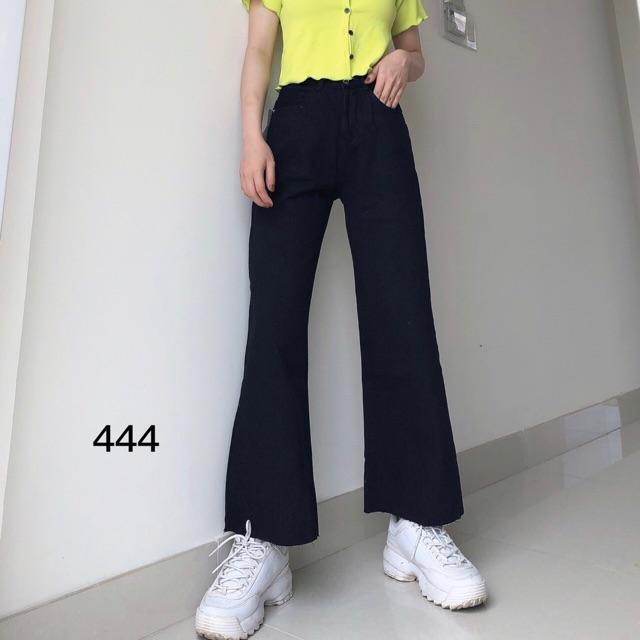 Quần Baggy Jeans đen lưng cao ống suông