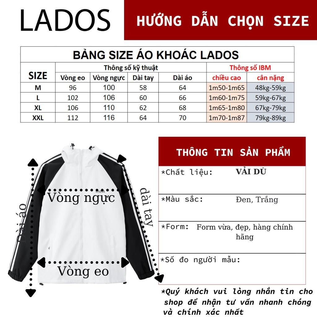 Áo khoác dù có nón thể thao thời trang LADOS-2080 phối trắng đen trẻ trung, chống nắng gió