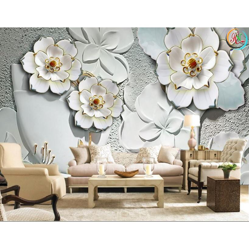 Tranh dán tường HOA 3D - vải lụa phủ kim sa