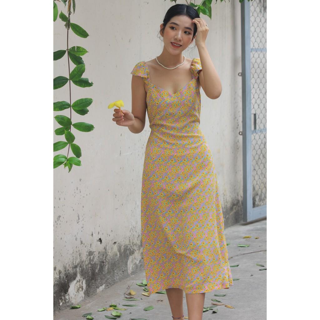 OLALASTUDIO Đầm lụa 2 dây hoa dài Cora Dress