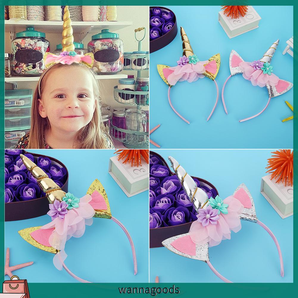 Băng Đô Cài Tóc Hình Sừng Kỳ Lân Đính Kim Sa Cho Bé