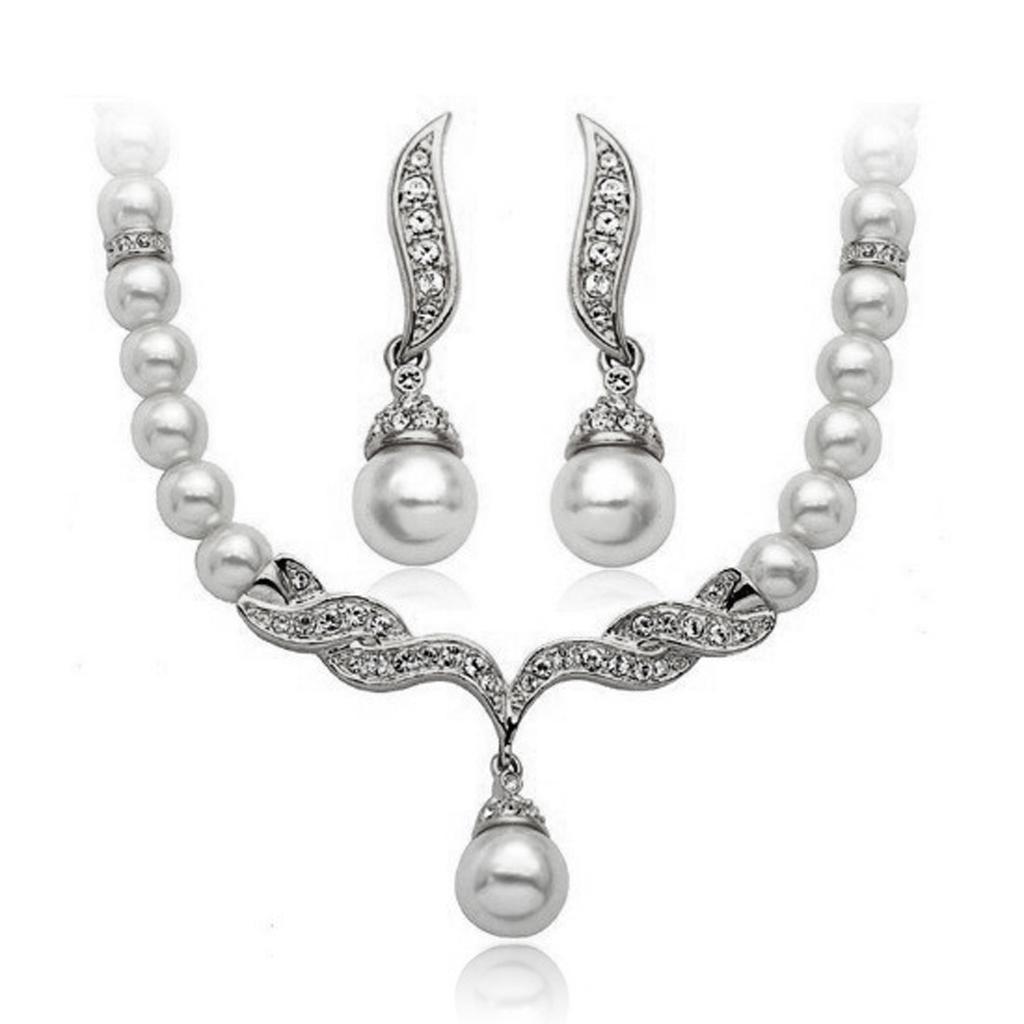 2 Sets Fashion Women Jewelry Set Pearl Necklace+Earrings For Bridal Wedding
