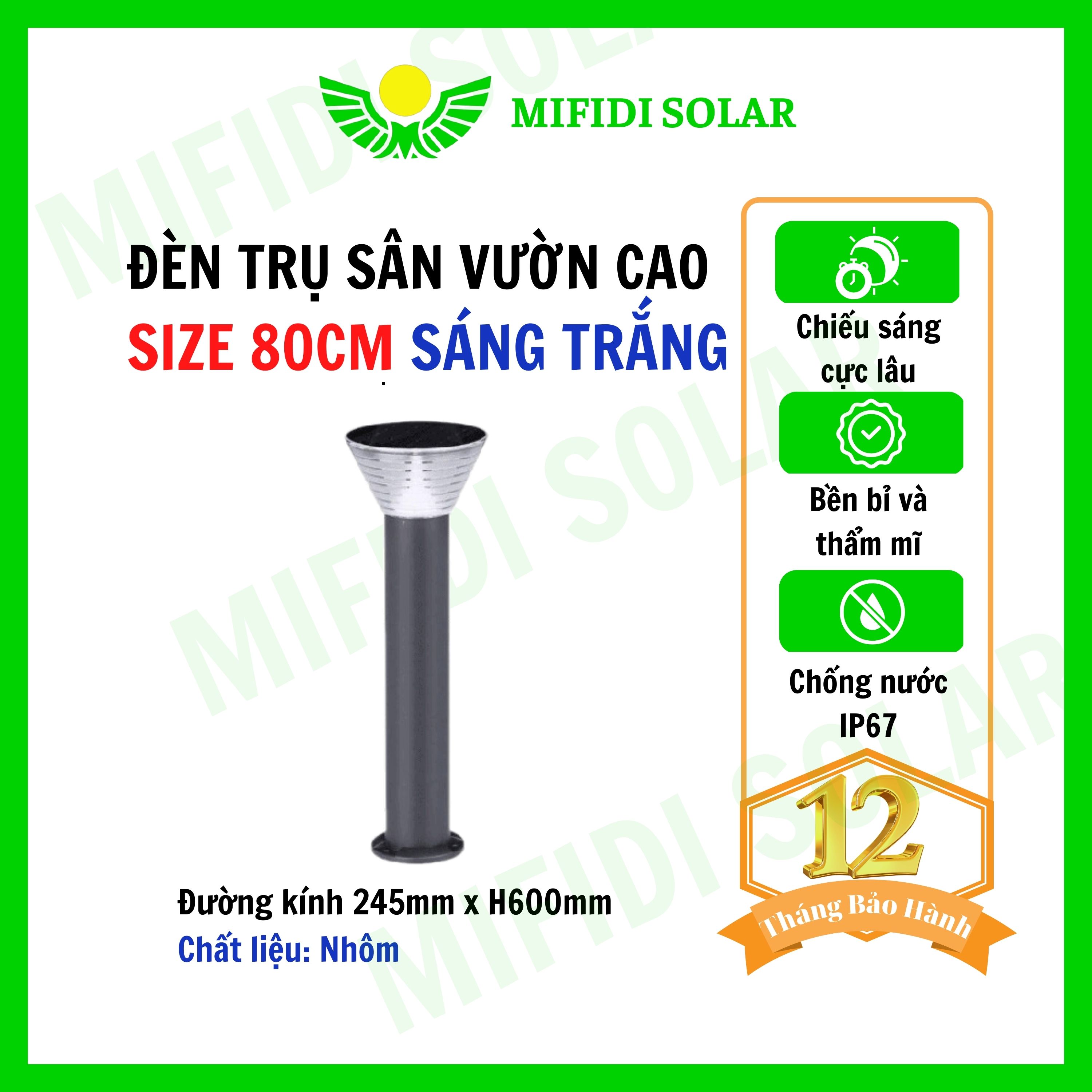 Đèn Năng Lượng Mặt Trời MIFIDI | Đèn Trụ Sân Vườn 80cm mẫu tròn cao hàng Entelechy TC80DT