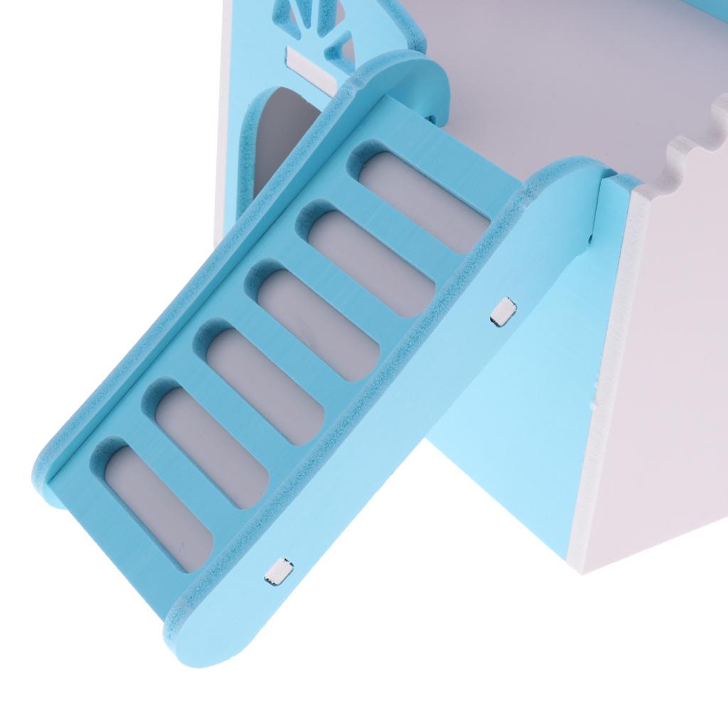 Wooden Hamster House Rat Mouse Gym Exercise Funny Ladder Toy Bed Nest Blue