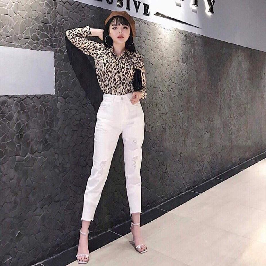 Quần jean baggy nữ rách ( màu đen - trắng