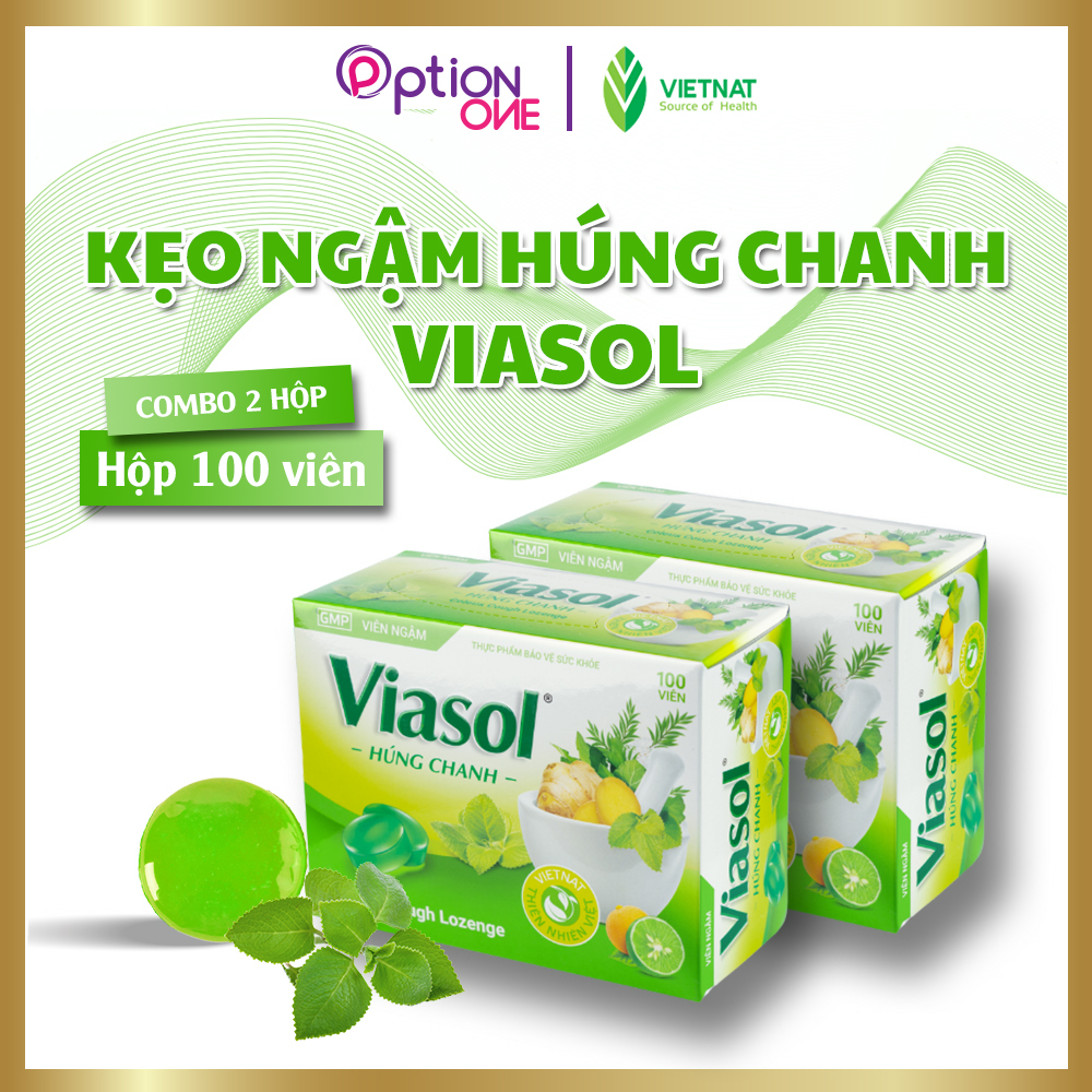 [COMBO 2 HỘP] Kẹo ngậm Viasol húng chanh Vietnat giảm ho ấm họng - 100 viên/ hộp