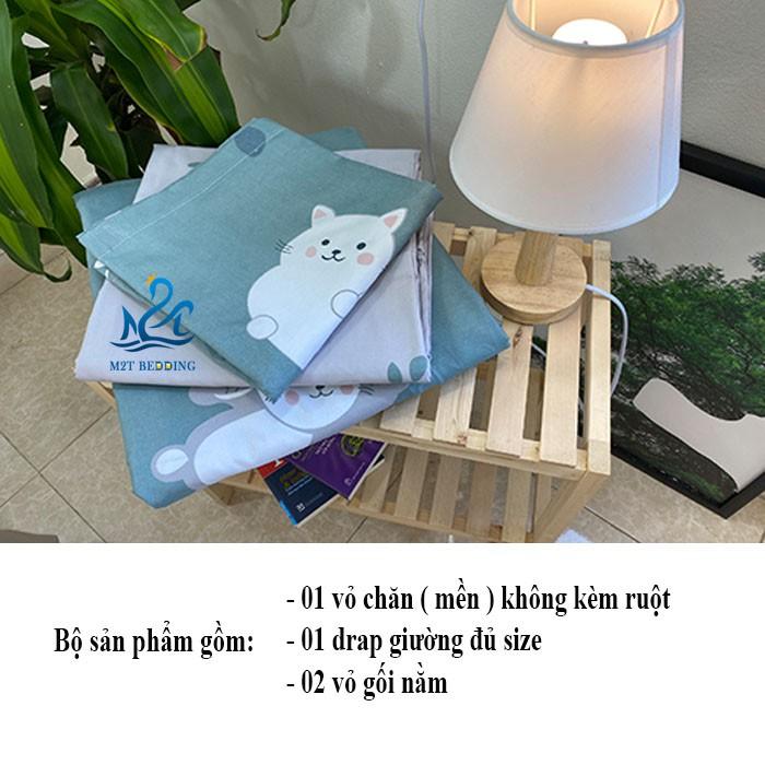 Bộ chăn ga gối Cotton Poly M2T bedding Mèo lười, vỏ chăn mền, drap giường và 2 vỏ gối