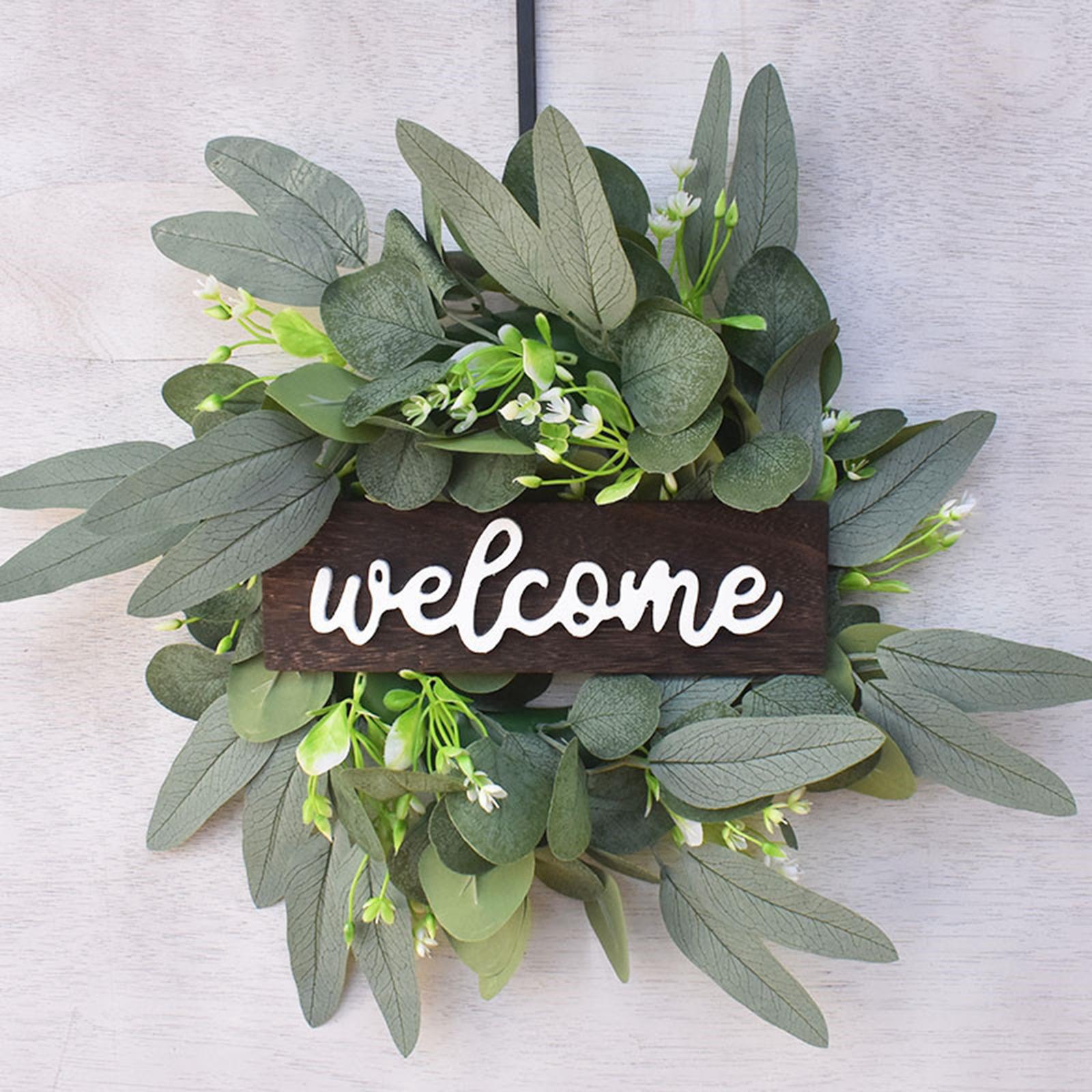 Welcome Sign Wooden Hanging Porch Wreaths for Front Door Decoration for Christmas, Restaurant, Home, Outdoor