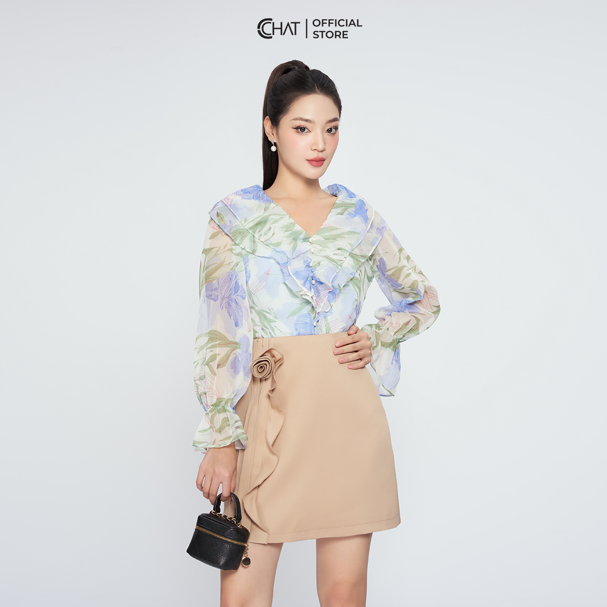 Chân Váy Dáng Ngắn Chữ A Cuốn Hoa Chất Tuytsi Cao Cấp 13CNS2006AT