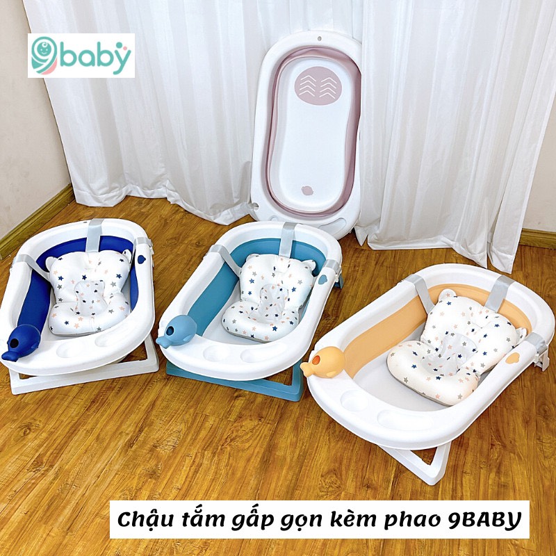 Thau tắm/Chậu tắm gấp gọn 9BABY size lớn, tiện dụng kèm phao cho bé yêu 9BABY - hàng chính hãng