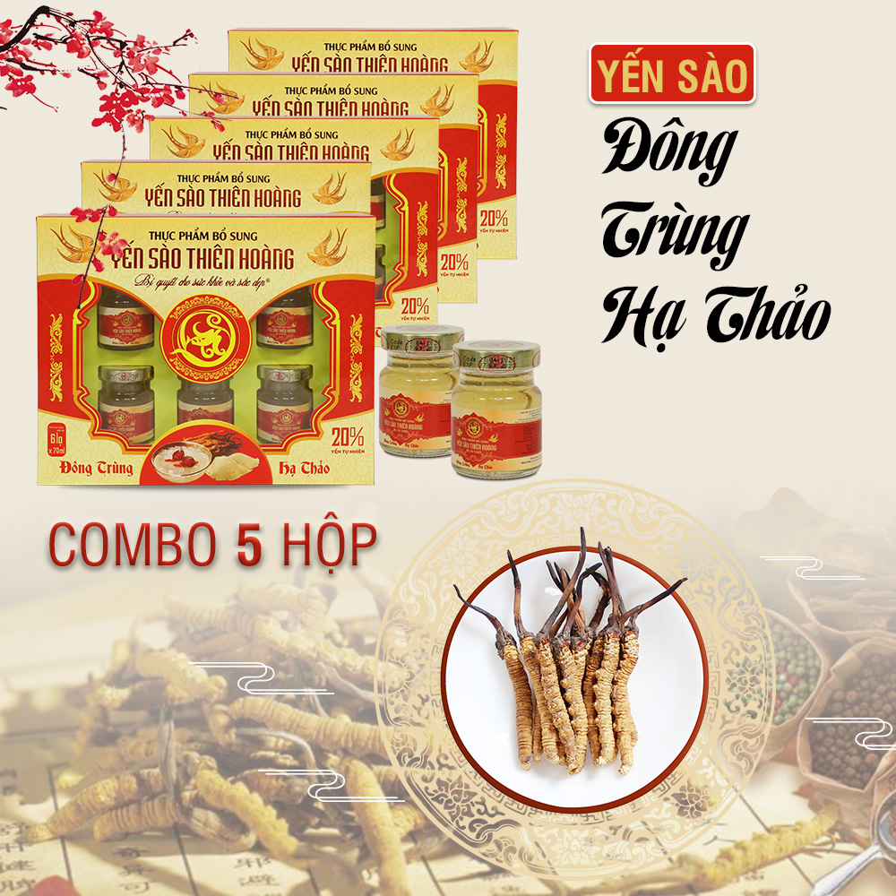 [ Combo 5 Hộp ] Yến Huyết Đông Trùng Hạ Thảo 20% + Tặng 1 Chai Mật Ong An 380g