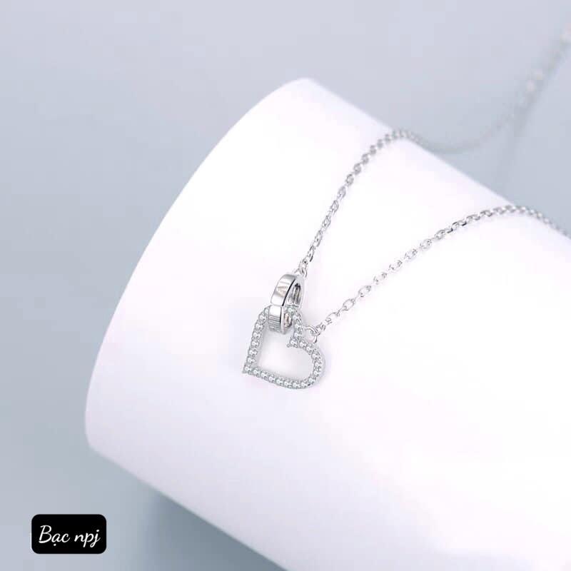 Dây chuyền tim lồng đôi xinh xắn, Vòng cổ nữ Bạc Ta - bạc npj
