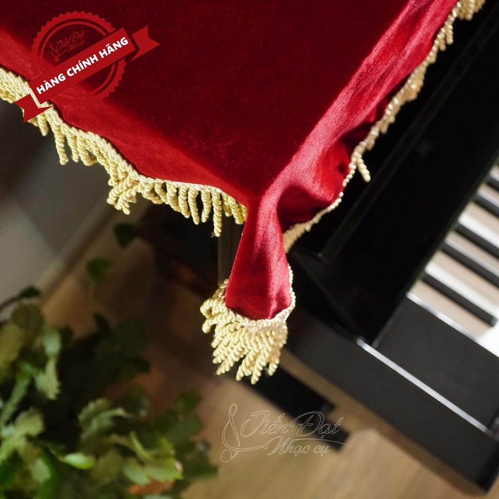 Khăn Phủ Đàn Piano Vải Nhung Đỏ Kèm Tua Rua Vàng Sang Trọng KU-05