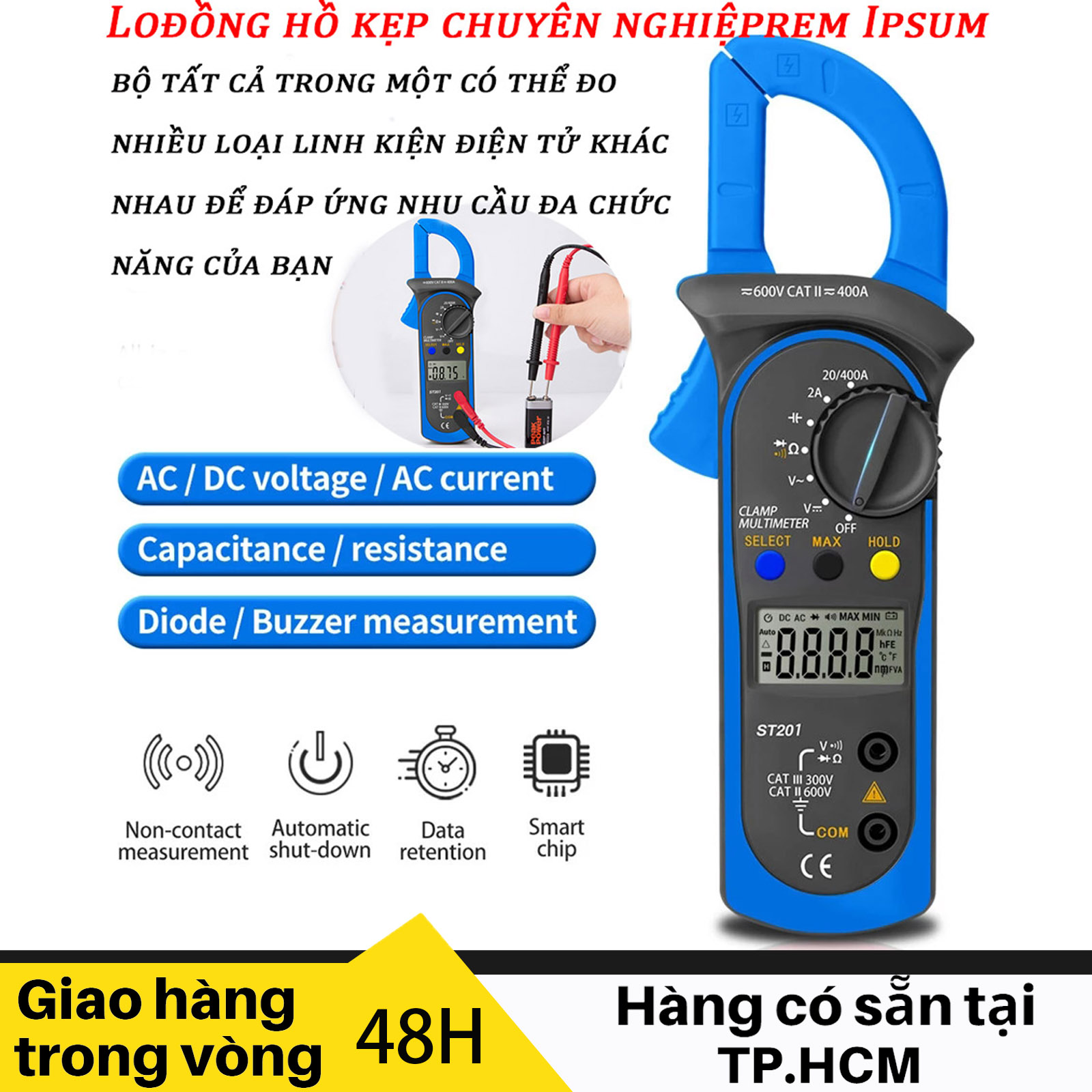 Ampe Kìm, Đồng Hồ Vạn Năng, Đo Tụ 4000 số đếm, Dòng Điện, Điện Áp, Điện Trở, Điện Dung, Công Cụ Sửa Chữa Điện